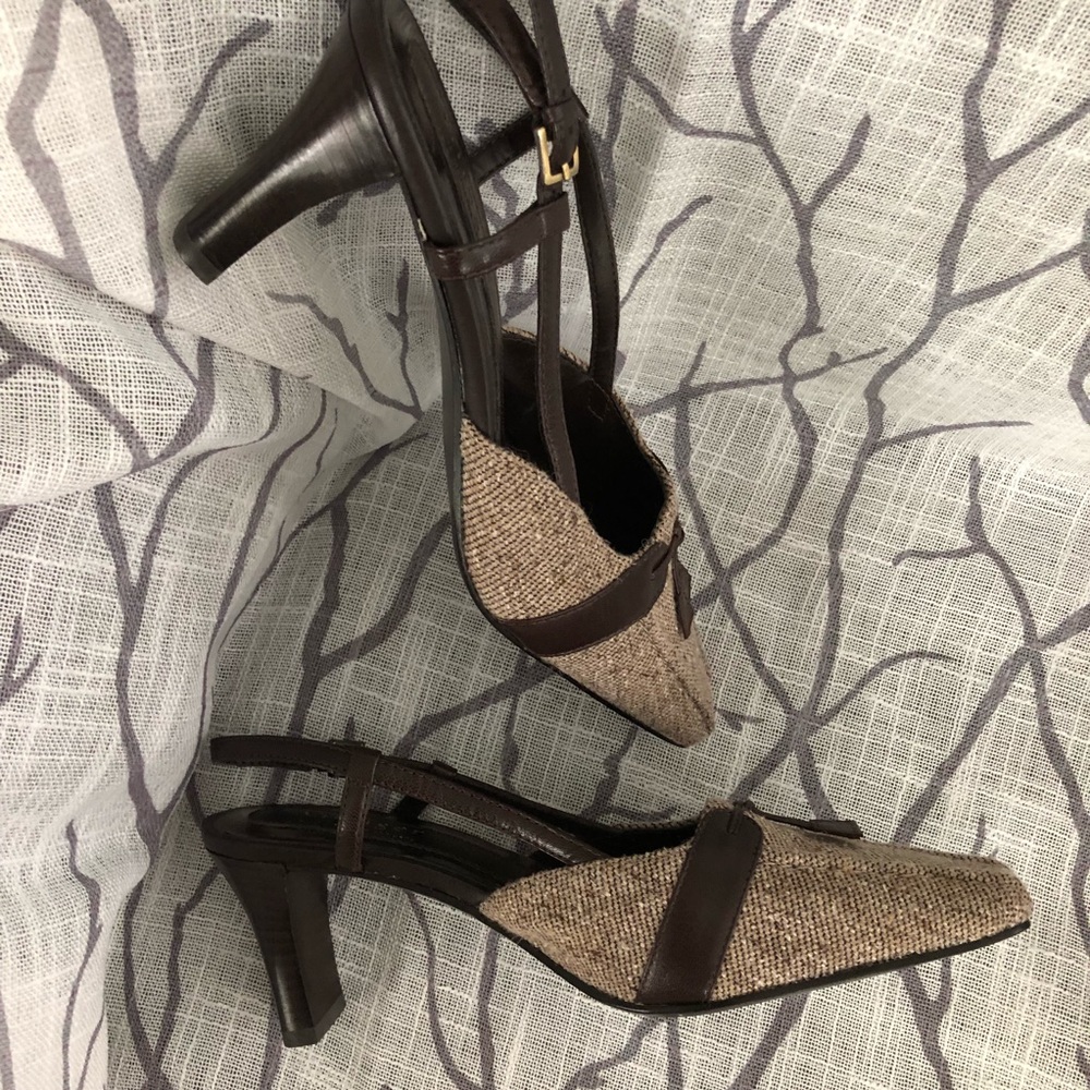 Villager by Liz Claiborne Shoes Brown Tweed Leather Sling Backs Sz 6 1/2M - Picture 5 of 7